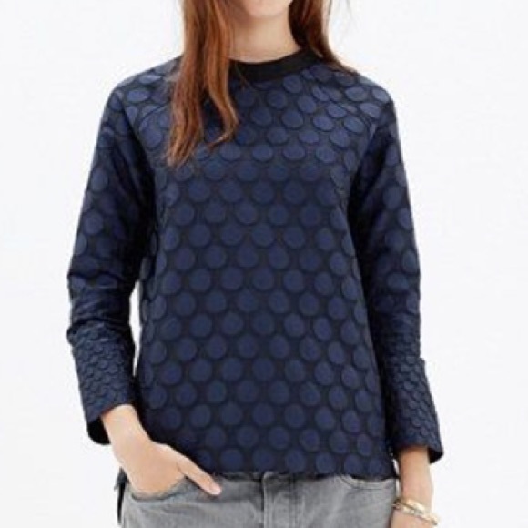 Madewell Tops - MADEWELL Hi Low Mood Dot pullover blue black top